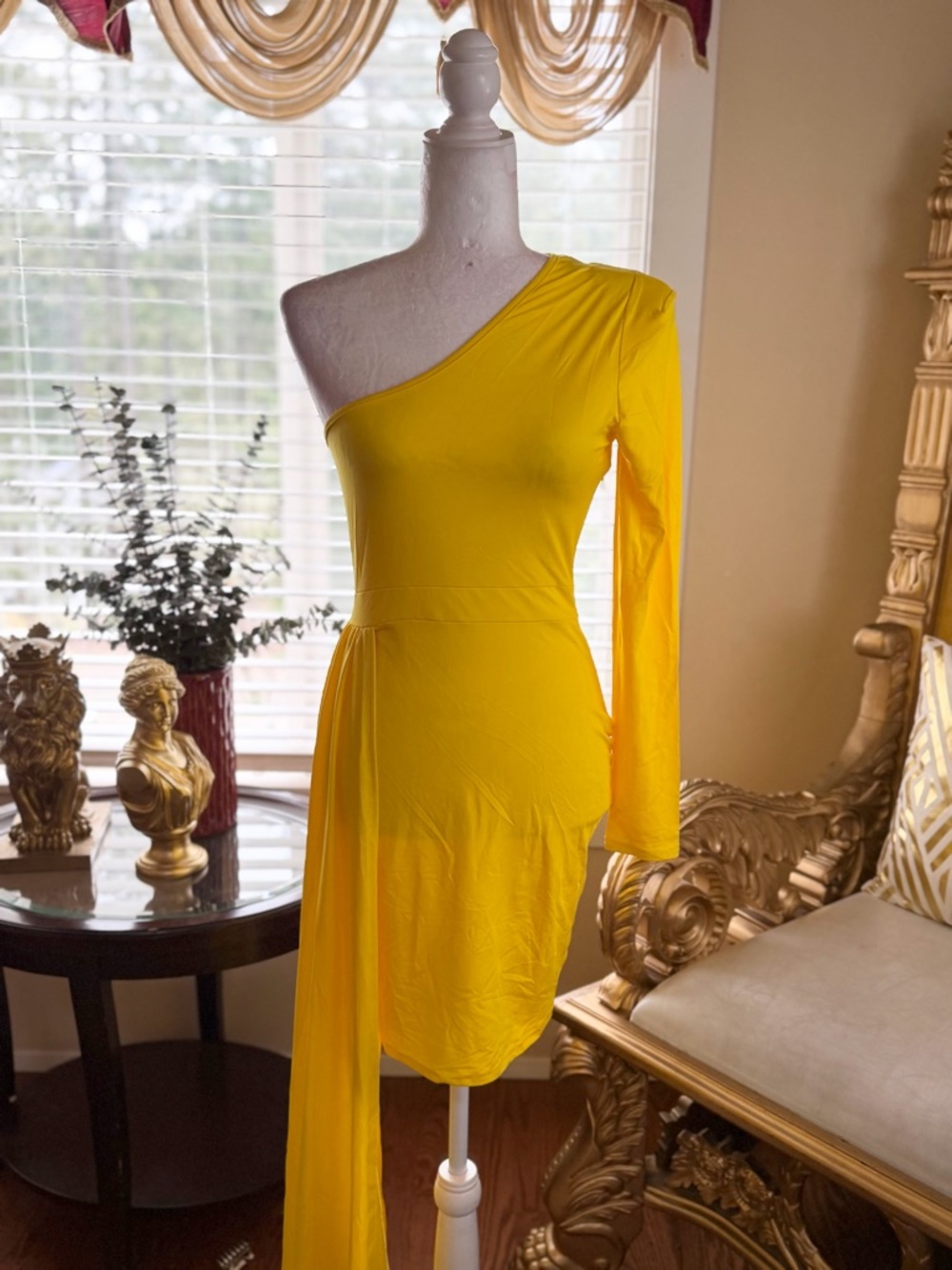 One-Shoulder Yellow Women's Dress